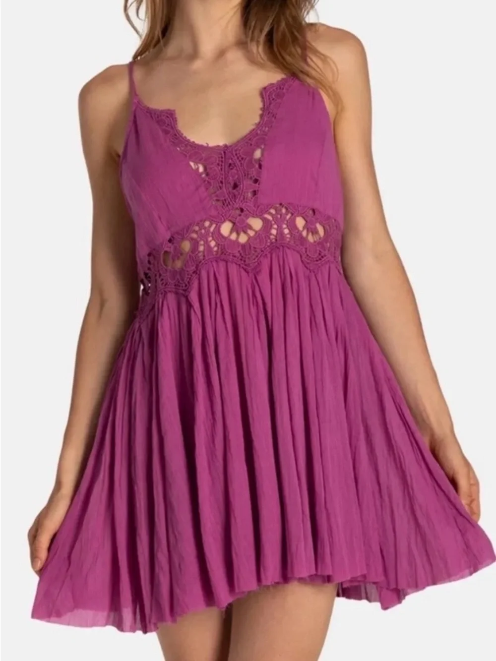 Free People Ilektra Lace Accent Cotton Slip Dress – Dahlia Mauve - Picture 2 of 15